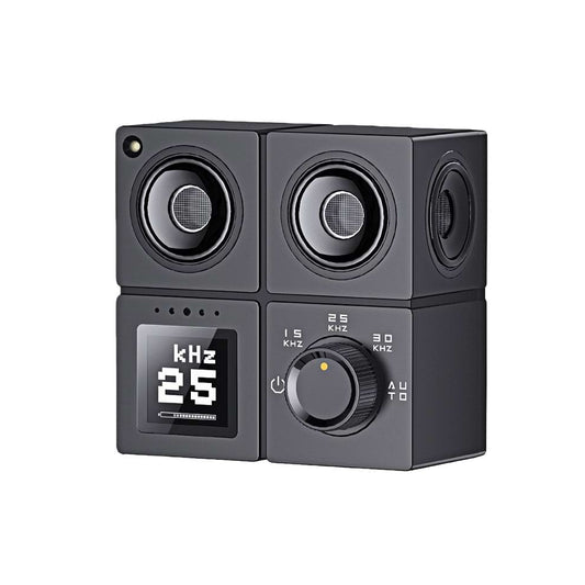 Ultrasonic Dog Bark Deterrent front view featuring LCD screen and smart frequency knob for effective noise control.