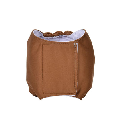 Washable dog diapers in a stylish brown shade, offering a skin-friendly and eco-friendly alternative to disposable wraps.