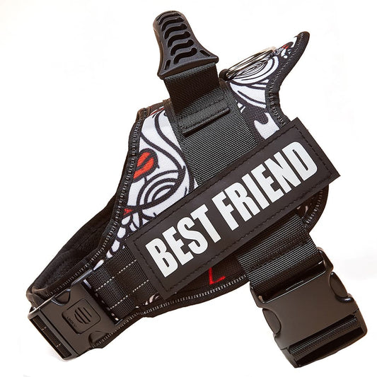 White graffiti style large dog harness escape-proof vest